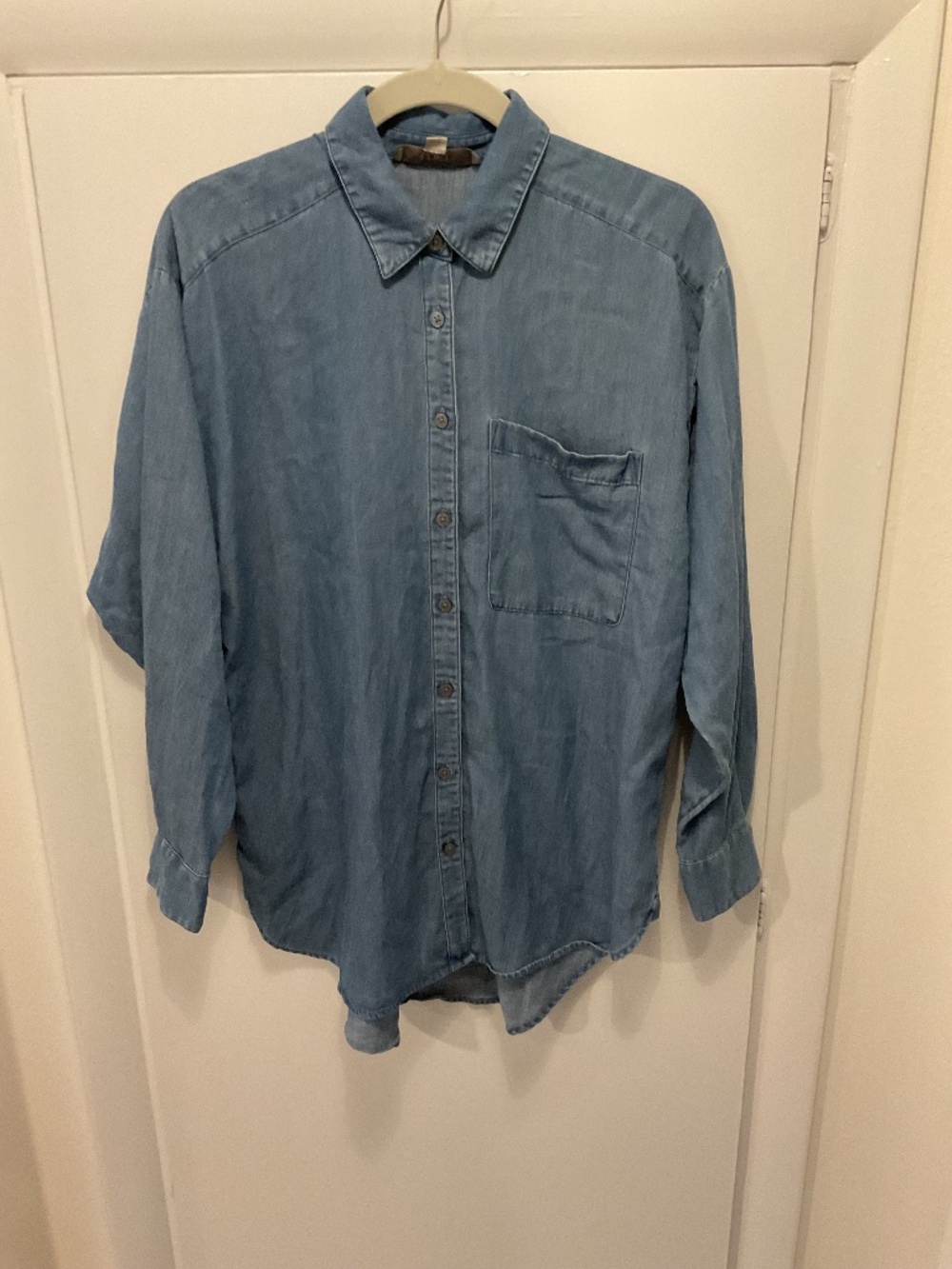 Loft Medium Denim Button Down Collared Shirt, Size Small